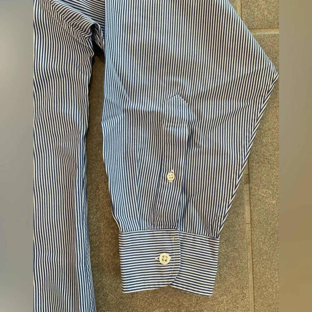 J.Crew Shirt Mens 15.5-32 White Blue Striped Long Sleeve Button Up‎